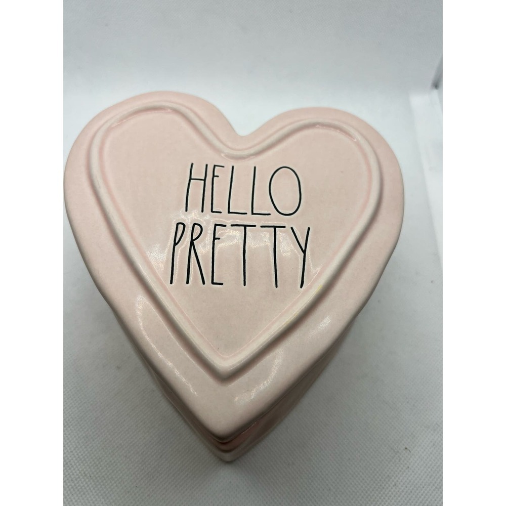 New Rae Dunn Pink Ceramic “Hello Pretty” Heart Box - Picture 2 of 5